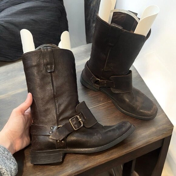 John Varvatos Shoes - John Varvatos Engineer Handmade Italy Strap Buckle Bourbon Motorcycle Boots 10.5
